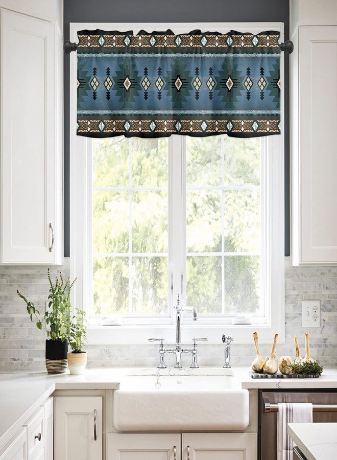 LooPoP Blue Tribal Style Valance for Windows Southwest Native American Curtains Valances Retro Short Curtains Rod Pocket Window Treatment for Kitchen Living Room Bedroom Bathroom Cafe Decor 1 Panel 42x12 - Image 2